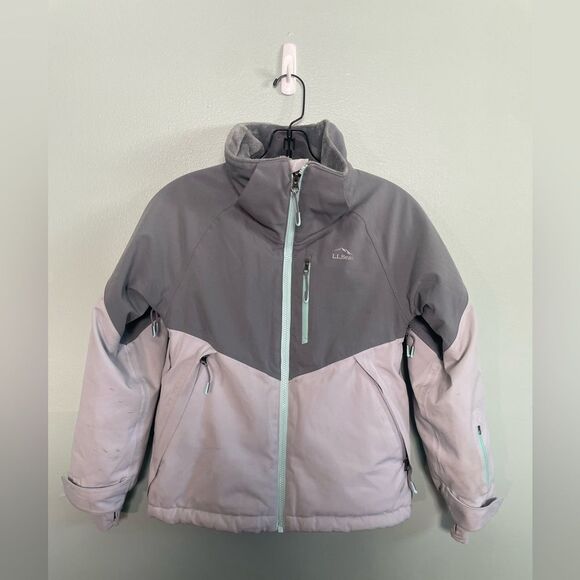 LL Bean Kids Waterproof Grey Blue Patroller Ski Jacket Size S/8 - missing hood - Picture 1 of 14